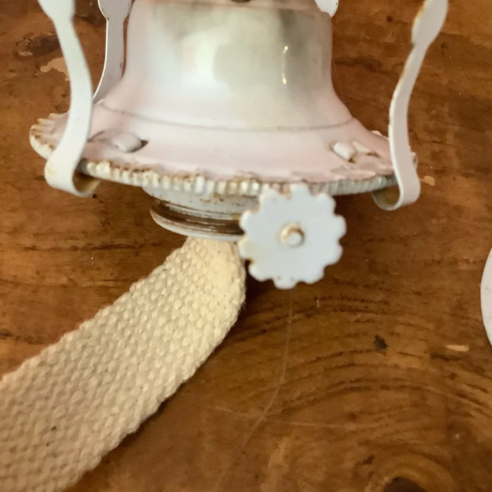 Vintage Lamplight Farms Metal Oil Lamp Punched Flowers Tin Shade Glass Chimney